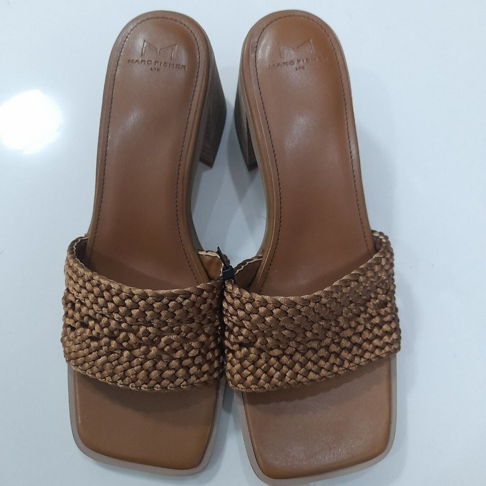 Marc Fisher Tan Slides Size 9m Slip On Heel Woven… - image 1